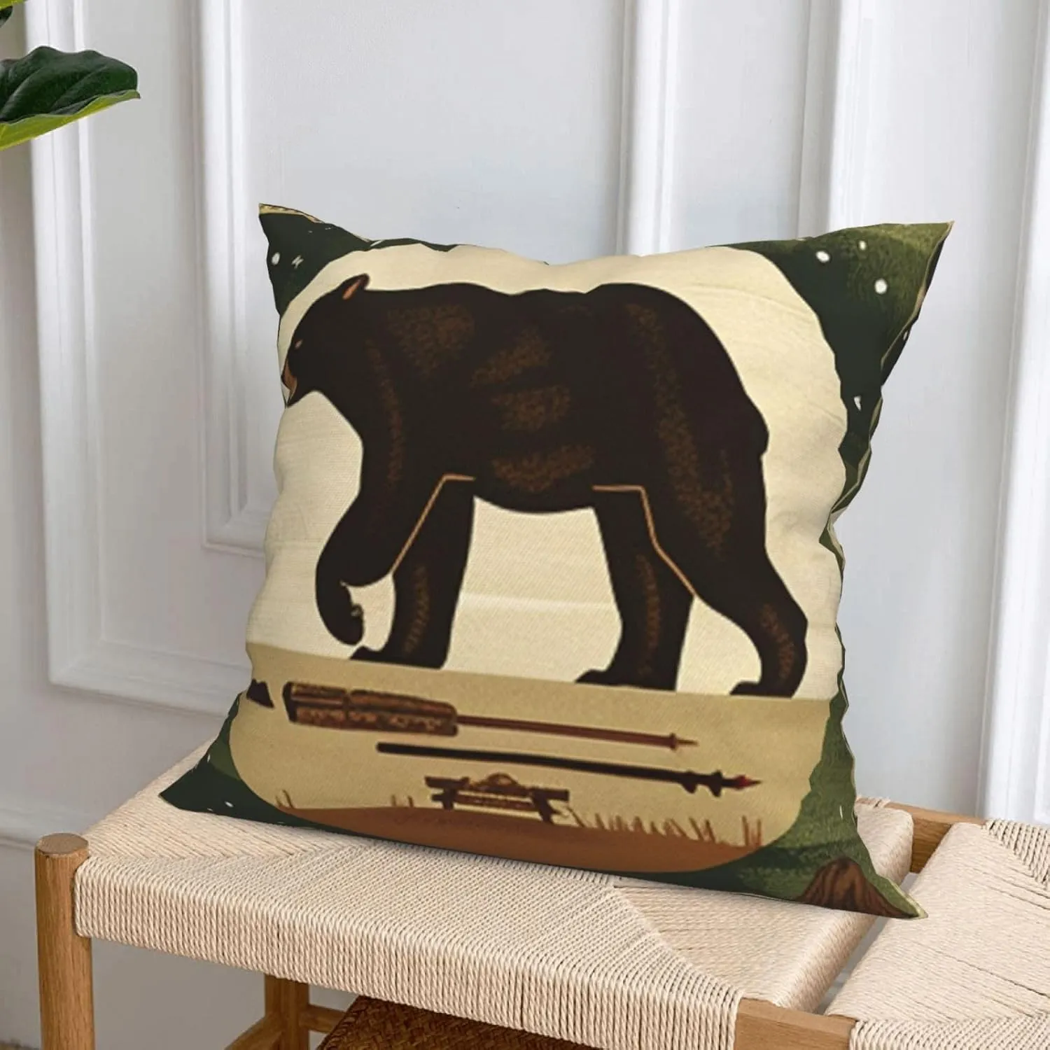 Best Gifts Set of 4 Throw Pillow Cover Bear Adventure Mountains Arrow Campfire Outdoor Forest Trees Camping Travel Cushion Case Double-Sided Plush Material Decorative Pillowcase 18"X18" (Green 1)