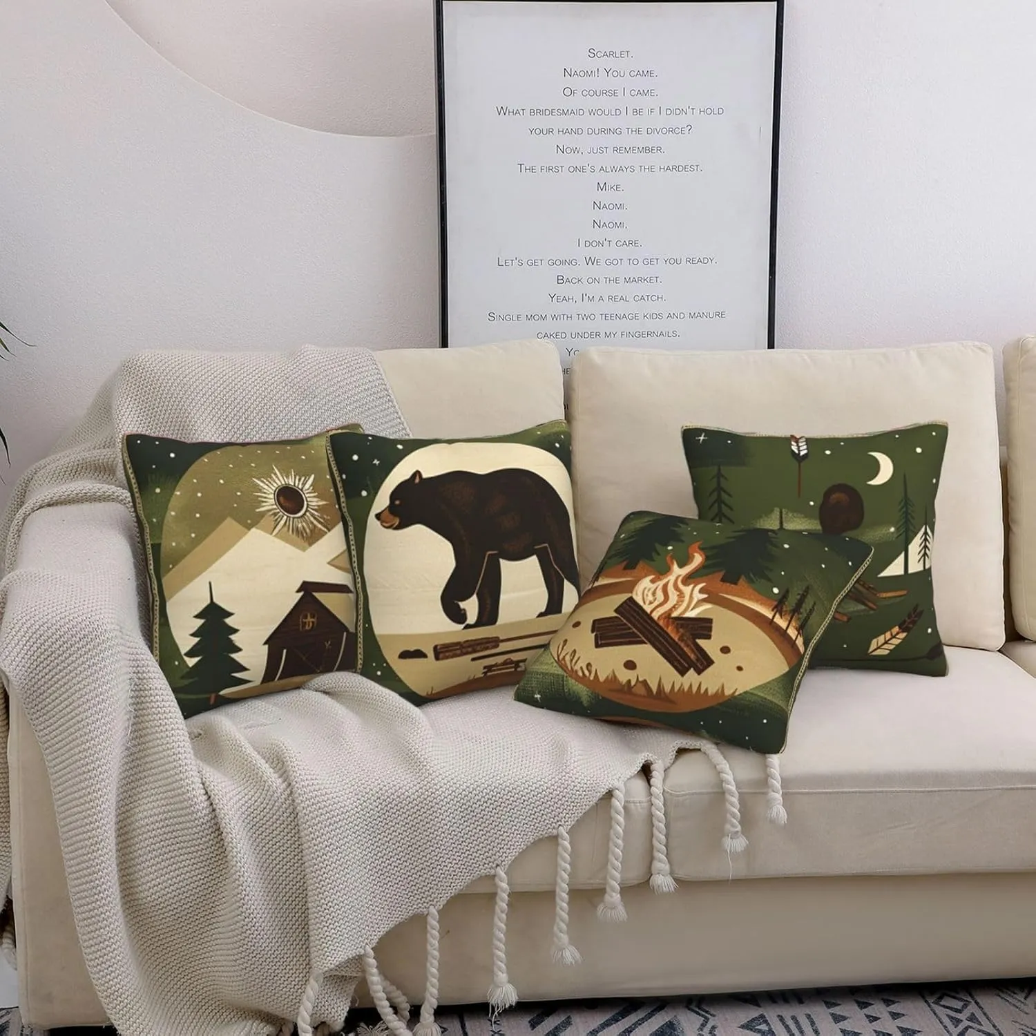 Best Gifts Set of 4 Throw Pillow Cover Bear Adventure Mountains Arrow Campfire Outdoor Forest Trees Camping Travel Cushion Case Double-Sided Plush Material Decorative Pillowcase 18"X18" (Green 1)