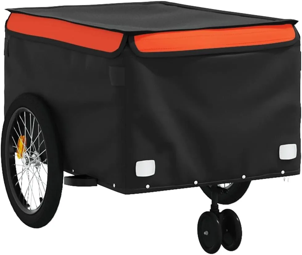 Bike Cart with Safety Flag, Bike Trailer Bicycle Cargo Trailer, Bike Wagon Trailer, Black and Orange 99.2 lb Iron, 53.9"x26.8"x23.2"