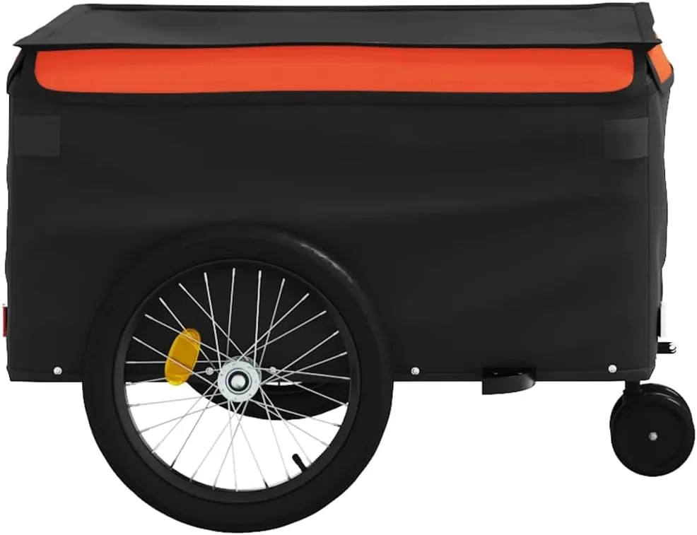 Bike Cart with Safety Flag, Bike Trailer Bicycle Cargo Trailer, Bike Wagon Trailer, Black and Orange 99.2 lb Iron, 53.9"x26.8"x23.2"