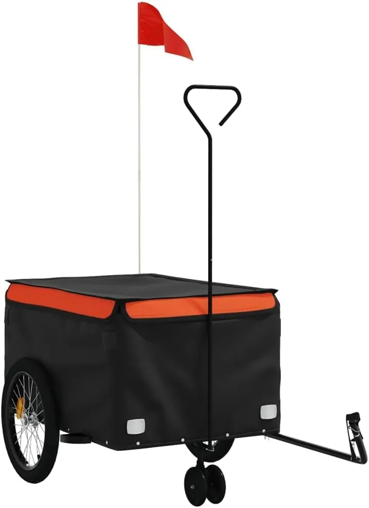 Bike Cart with Safety Flag, Bike Trailer Bicycle Cargo Trailer, Bike Wagon Trailer, Black and Orange 99.2 lb Iron, 53.9"x26.8"x23.2"