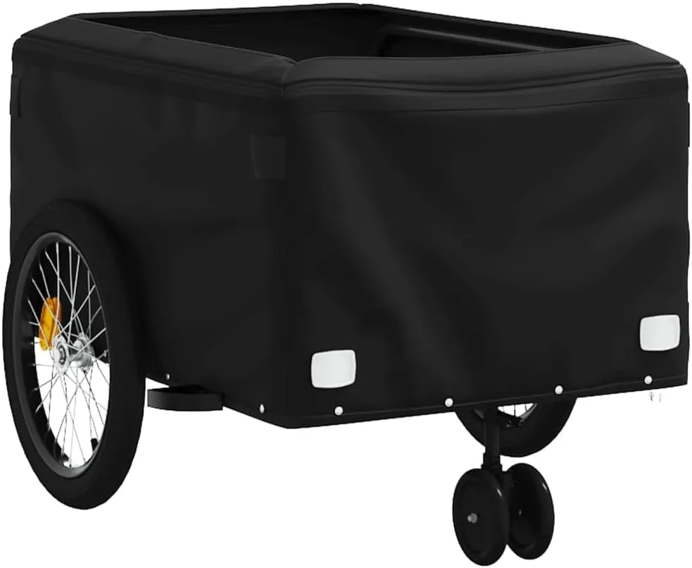 Bike Cart with Safety Flag, Bike Trailer Bicycle Cargo Trailer, Bike Wagon Trailer, Black and Orange 99.2 lb Iron, 53.9"x26.8"x23.2"