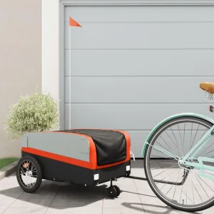 Bike Trailer for Heavy Goods Transport, Sturdy Iron Construction, Black and Orange, Includes Safety Flag