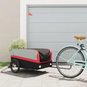 Bike Trailer for Heavy Goods Transportation, Sturdy Iron Construction with Safety Flag, Black and Red