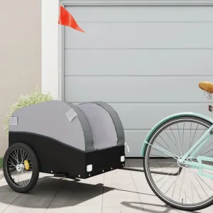 Bike Trailer for Heavy Loads, Sturdy Iron Fabric Design, Easy Attachment with Safety Flag, Black and Gray