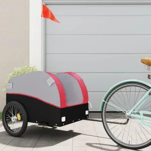 Bike Trailer for Heavy Loads with Safety Flag, Durable Iron Construction, Black and Red