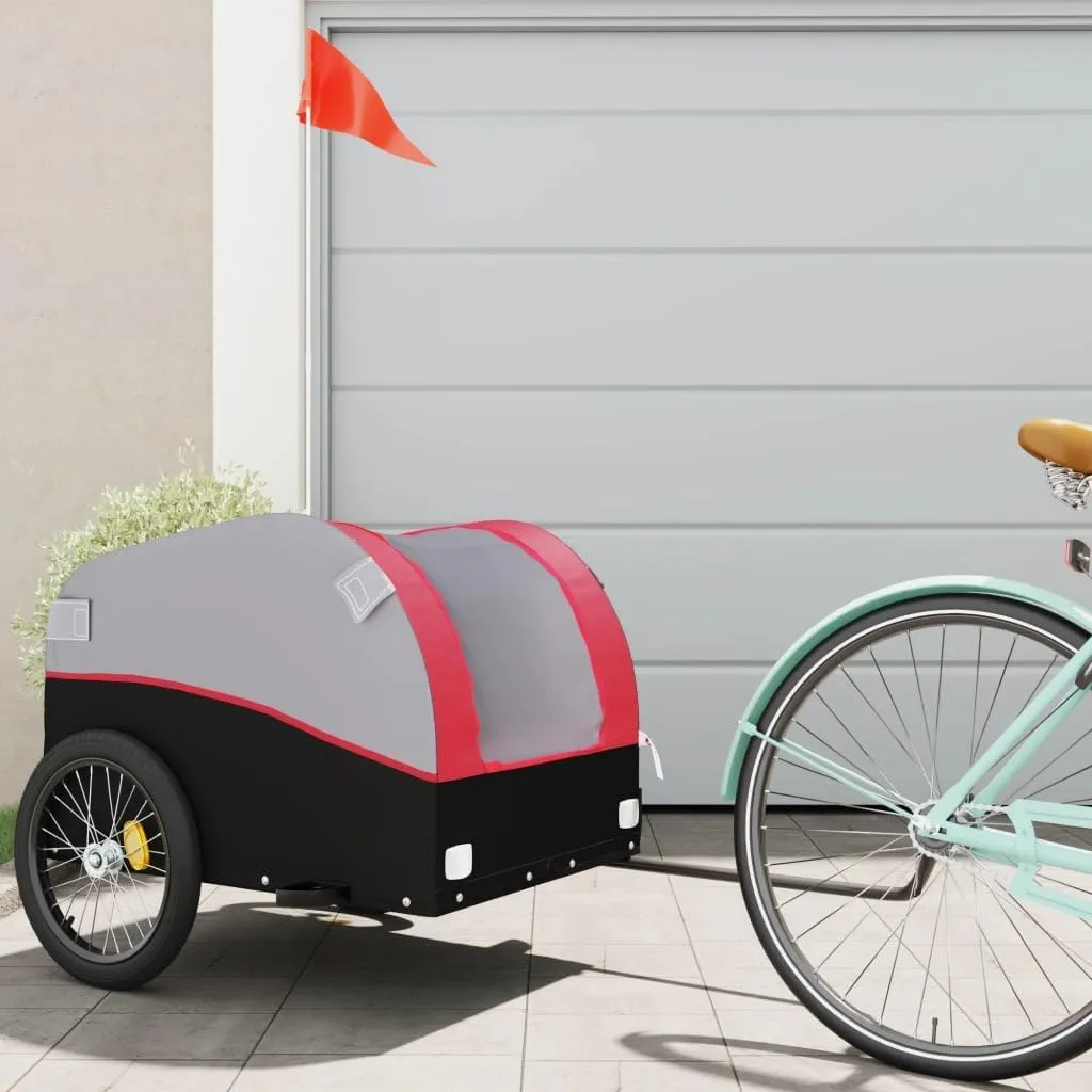 Bike Trailer for Heavy Loads with Safety Flag, Durable Iron Construction, Black and Red
