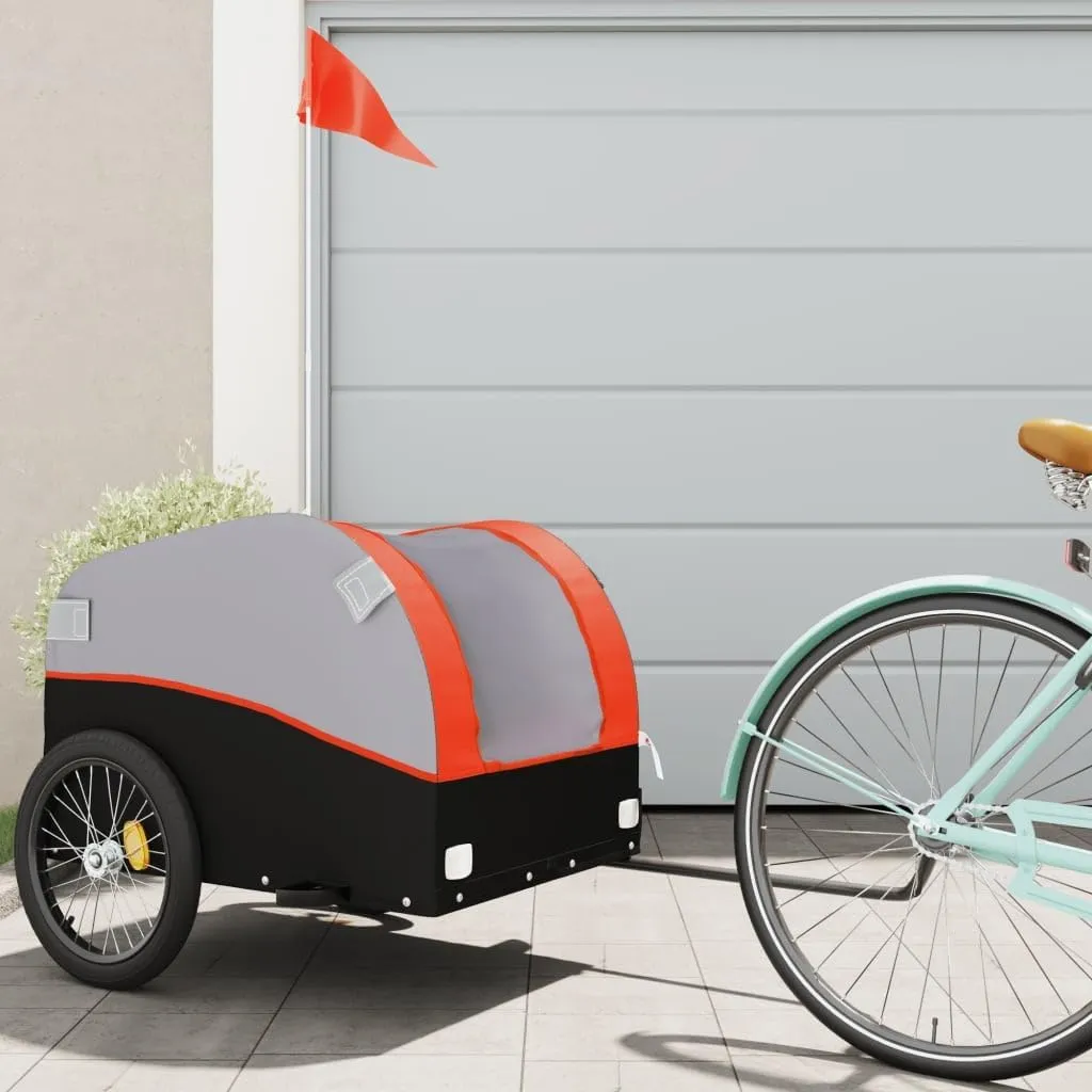 Bike Trailer for Transporting Heavy Goods, Sturdy Iron Construction with Safety Flag, Black and Orange