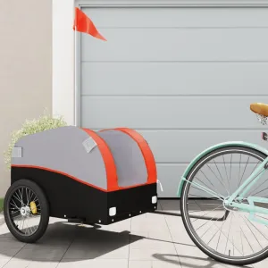 Bike Trailer for Transporting Heavy Goods, Sturdy Iron Construction with Safety Flag, Black and Orange