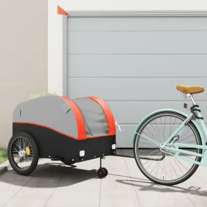 Bike Trailer with Heavy Load Capacity and Safety Flag, Durable Iron Frame, Black and Orange