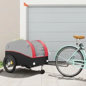 Bike Trailer with Safety Flag and High Load Capacity, Sturdy Iron Construction, Black and Red