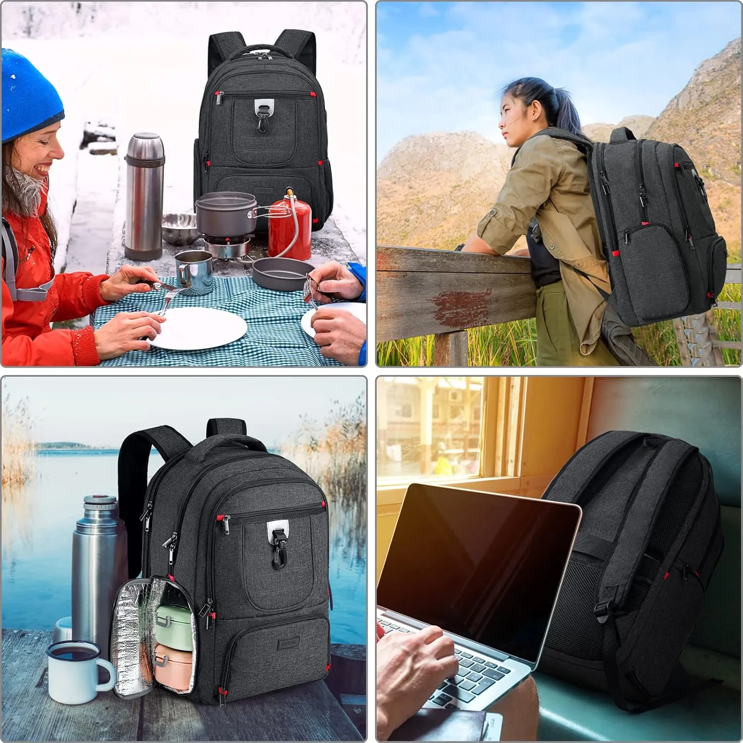 BIKROD Lunch Backpack, Insulated Cooler Lunch Bag Backpack, Large Travel 17.3 Laptop Back Pack Sturdy Computer College School Bookbag for Women Men for Men Women Work Hiking Picnic