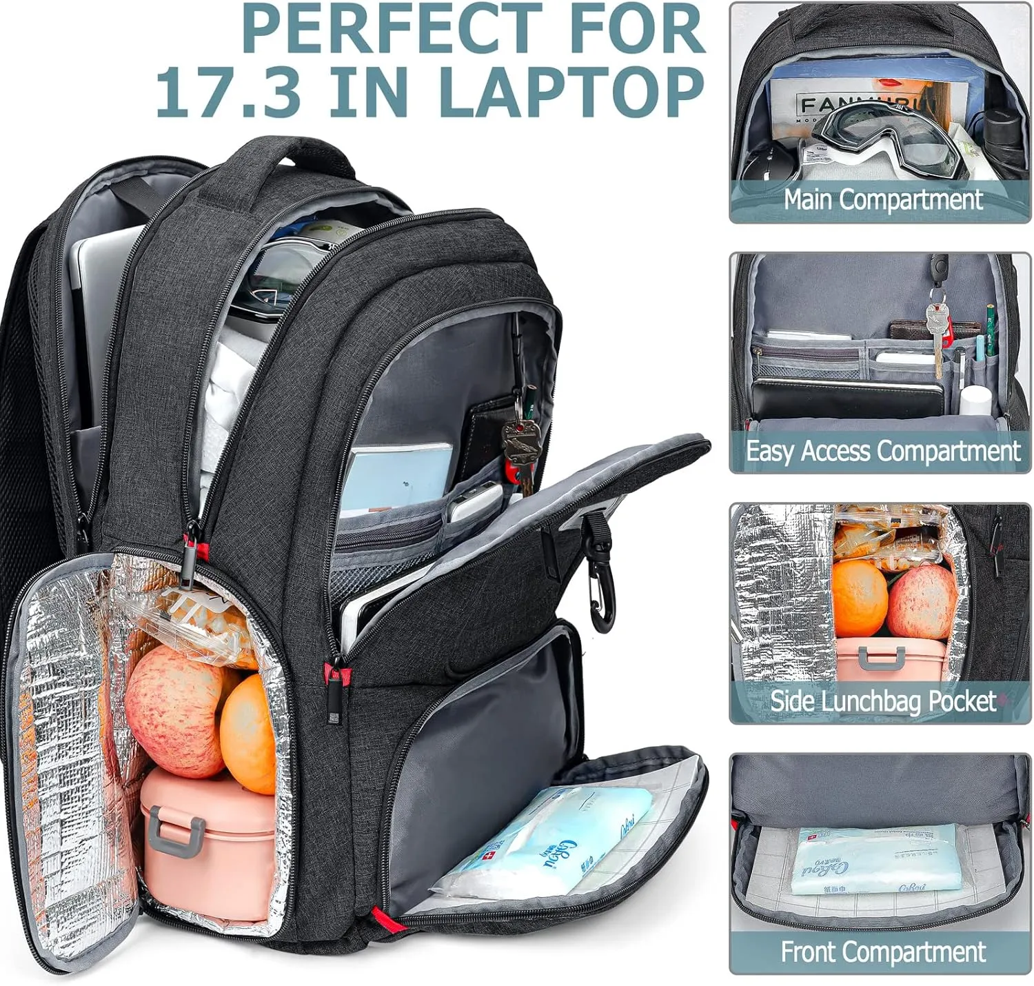 BIKROD Lunch Backpack, Insulated Cooler Lunch Bag Backpack, Large Travel 17.3 Laptop Back Pack Sturdy Computer College School Bookbag for Women Men for Men Women Work Hiking Picnic