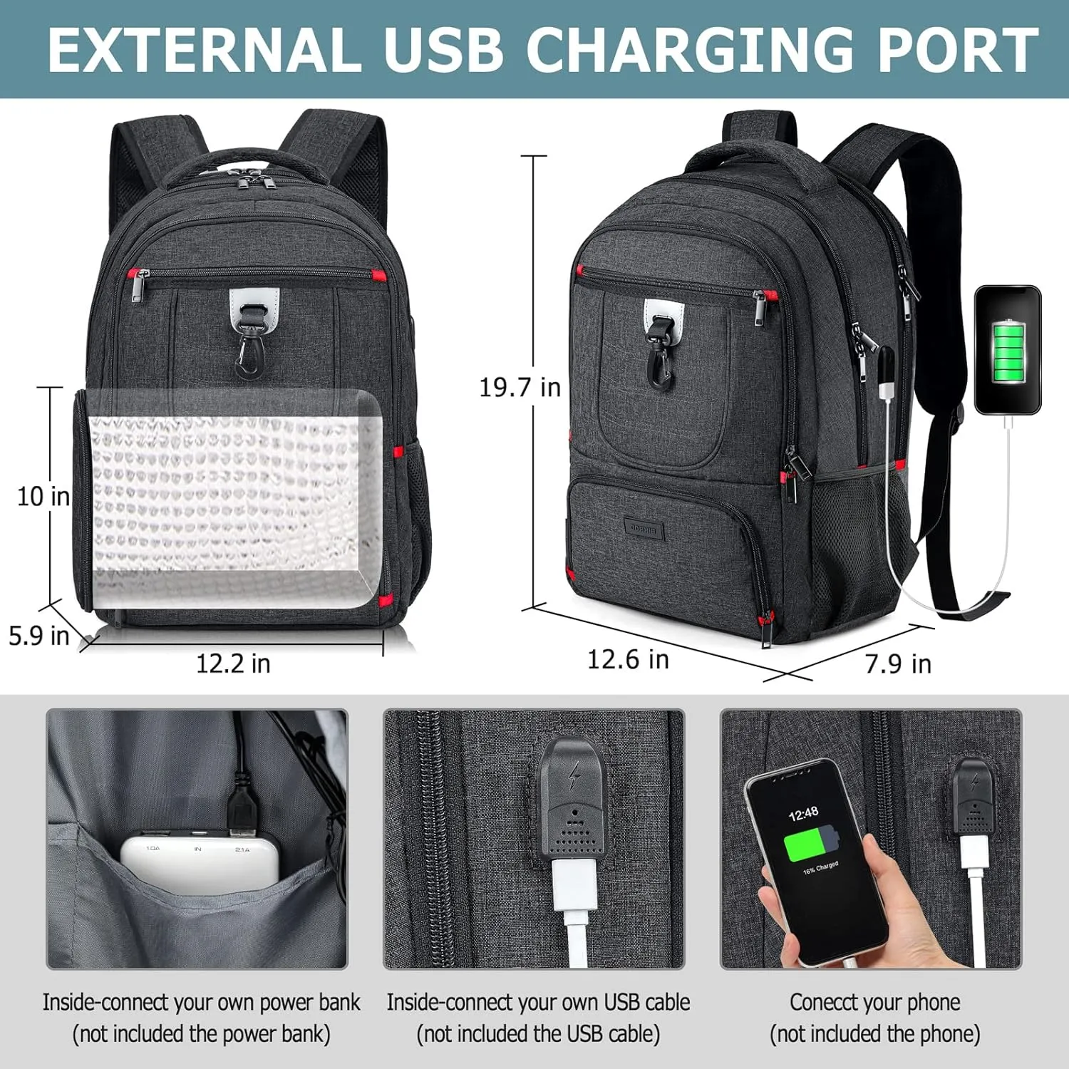 BIKROD Lunch Backpack, Insulated Cooler Lunch Bag Backpack, Large Travel 17.3 Laptop Back Pack Sturdy Computer College School Bookbag for Women Men for Men Women Work Hiking Picnic