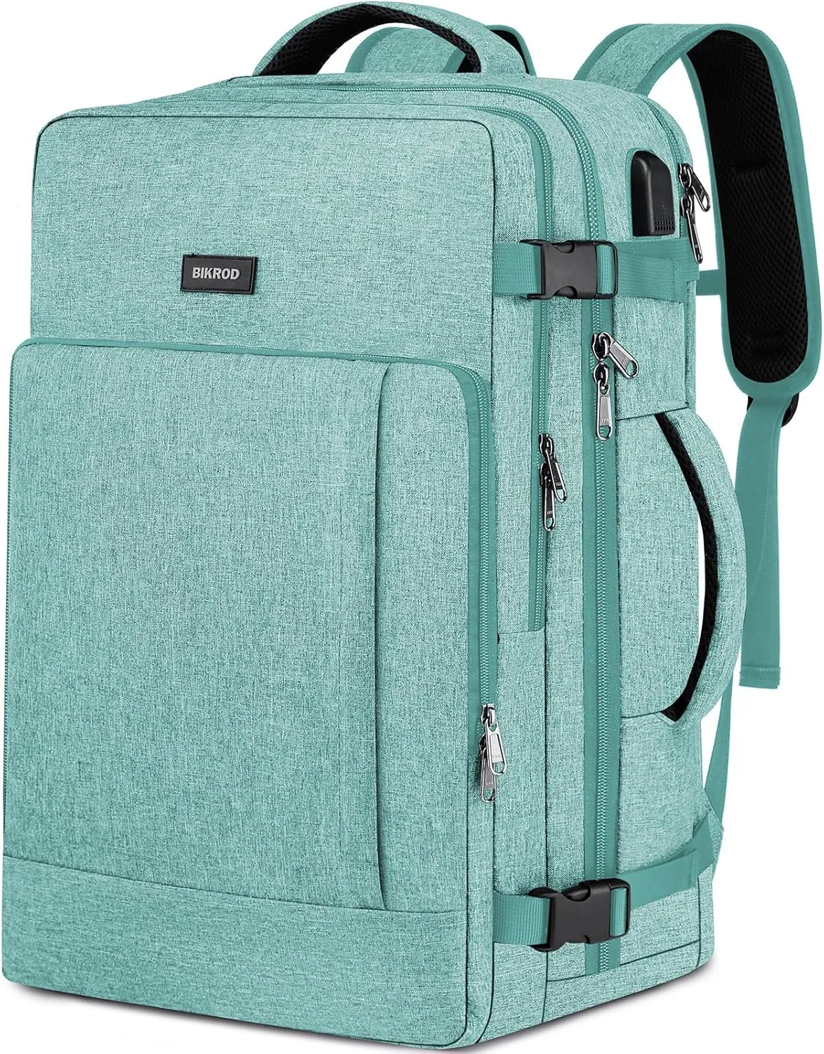 BIKROD Travel Backpack for Men and Women, Extra Large Flight Approved Carry on Backpack with Sturdy Zipper, 17.3 Inch Laptop Backpack with USB Charger Port & Luggage Sleeve, Teal