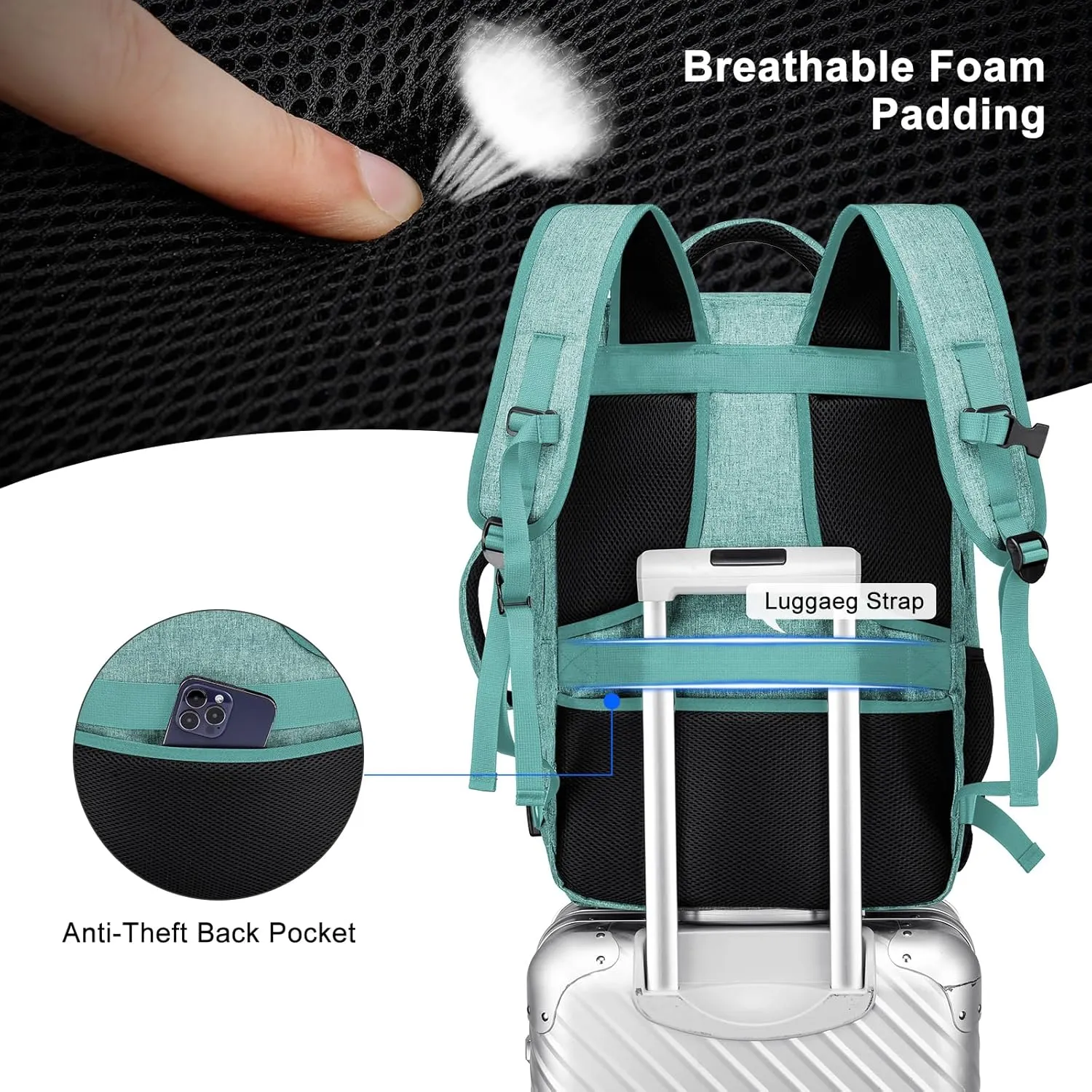 BIKROD Travel Backpack for Men and Women, Extra Large Flight Approved Carry on Backpack with Sturdy Zipper, 17.3 Inch Laptop Backpack with USB Charger Port & Luggage Sleeve, Teal