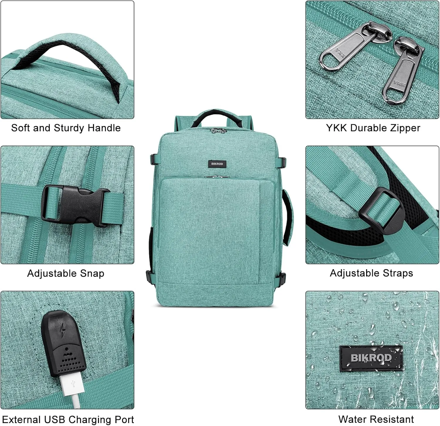 BIKROD Travel Backpack for Men and Women, Extra Large Flight Approved Carry on Backpack with Sturdy Zipper, 17.3 Inch Laptop Backpack with USB Charger Port & Luggage Sleeve, Teal