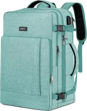BIKROD Travel Backpack for Men and Women, Extra Large Flight Approved Carry on Backpack with Sturdy Zipper, 17.3 Inch Laptop Backpack with USB Charger Port & Luggage Sleeve, Teal