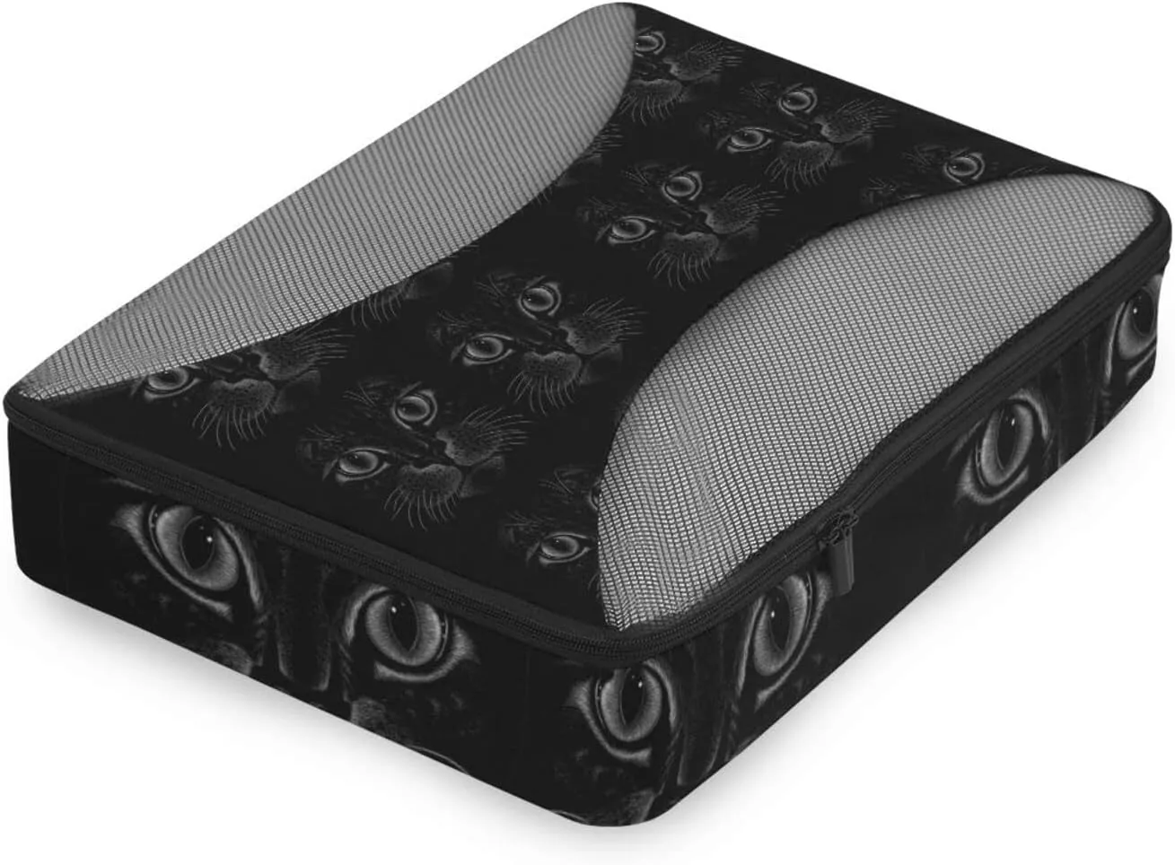 Black Cat Face on Dark 4 PCs Set Packing Bags, Luggage Organizer Bag, Portable Cube Toiletry bag, Durable Travel Cosmetic Storage Bag for Men Women