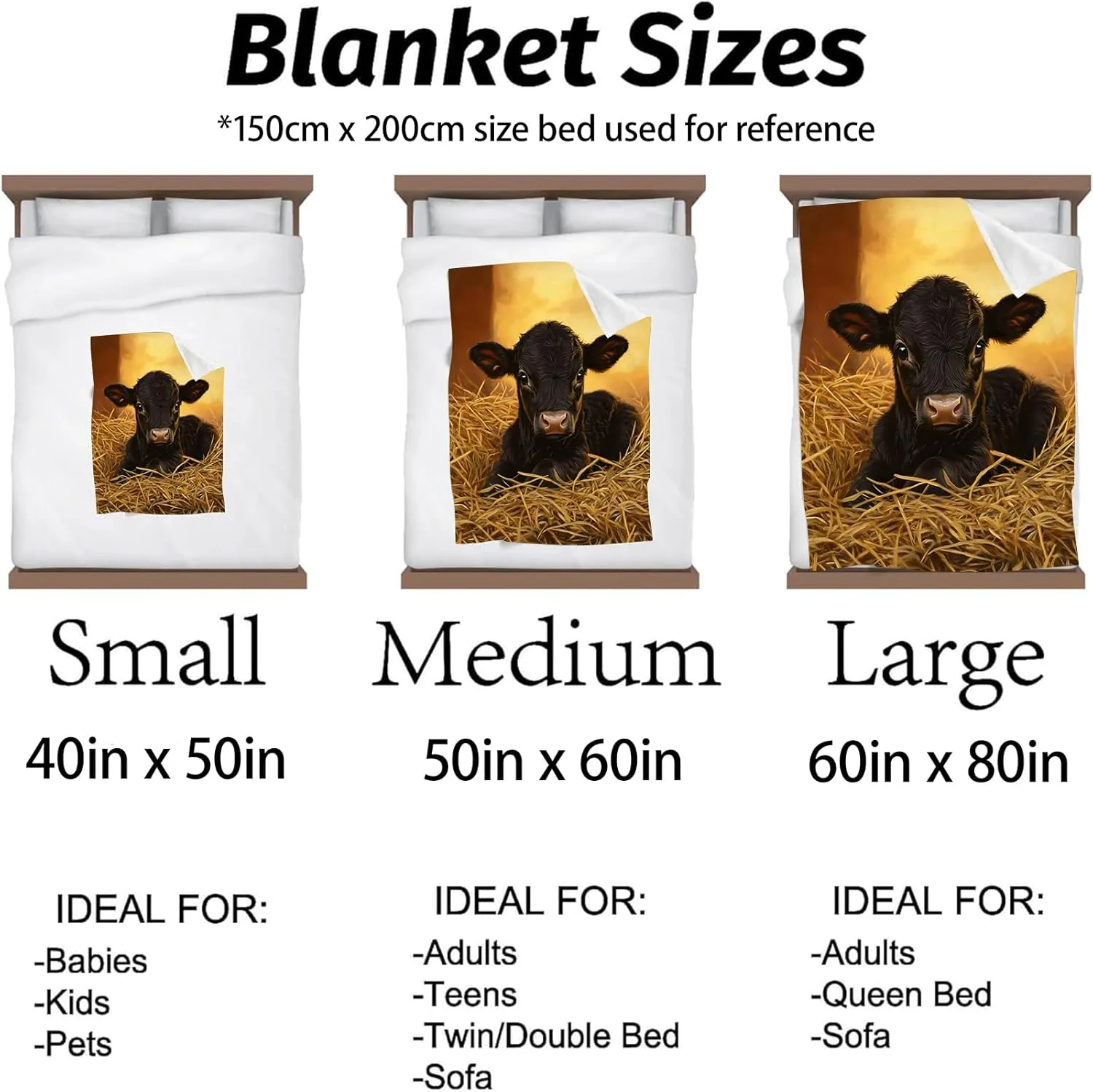 Black Cow in Haystack Blanket, Soft Warm Cozy Flannel Throw - Plush Lightweight Blankets for Travel, Decor, Bedroom, Office, Sofa - Gifts for Adults Kids Women Men All Seasons 60"×50"