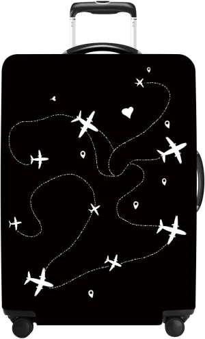 Black Suitcase Cover with World Travel Airline Design, Luggage Protector, Fit for 22-25Inch Luggage Durable Travel Bag Cover with Zipper Closure