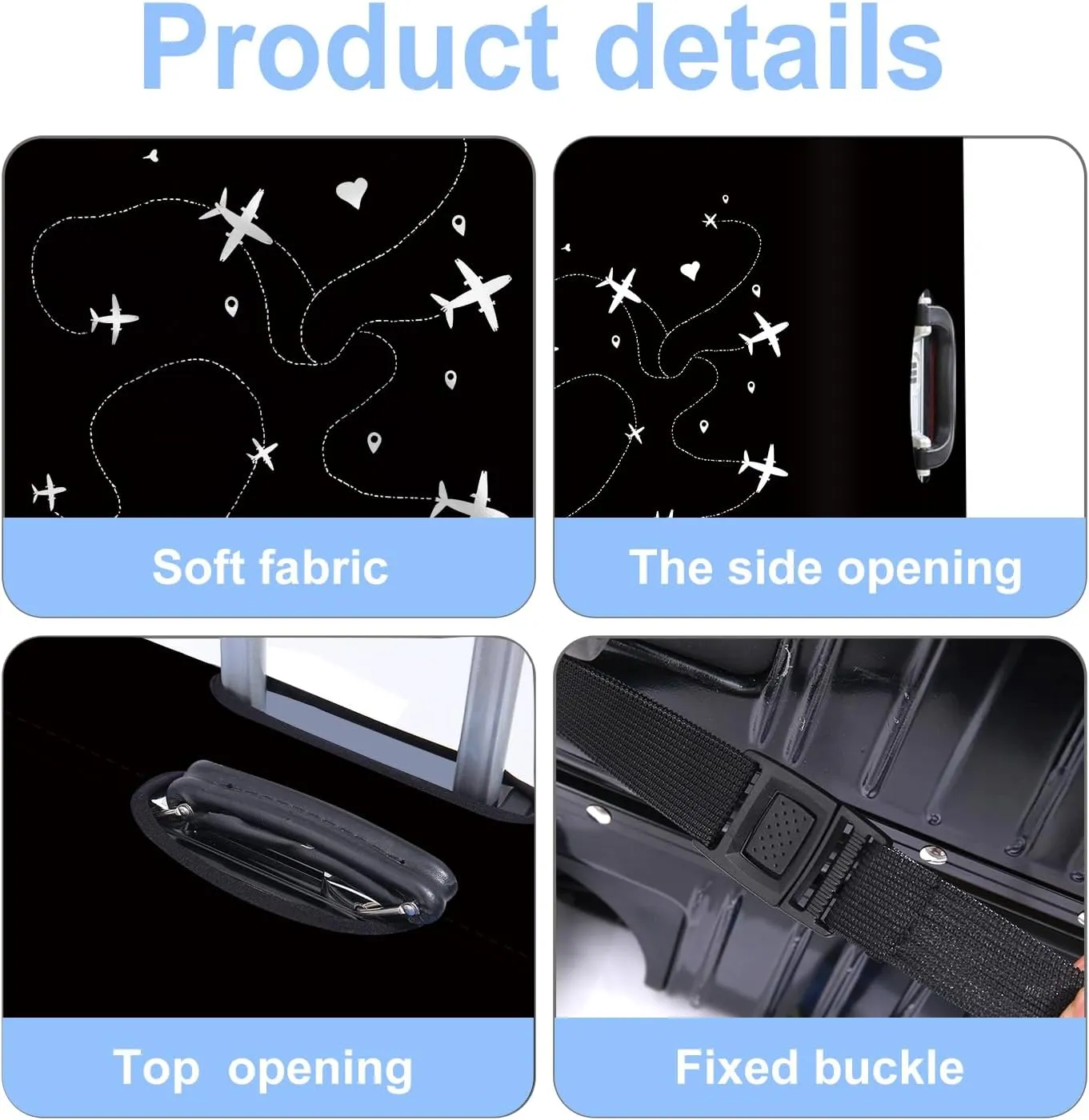 Black Suitcase Cover with World Travel Airline Design, Luggage Protector, Fit for 22-25Inch Luggage Durable Travel Bag Cover with Zipper Closure