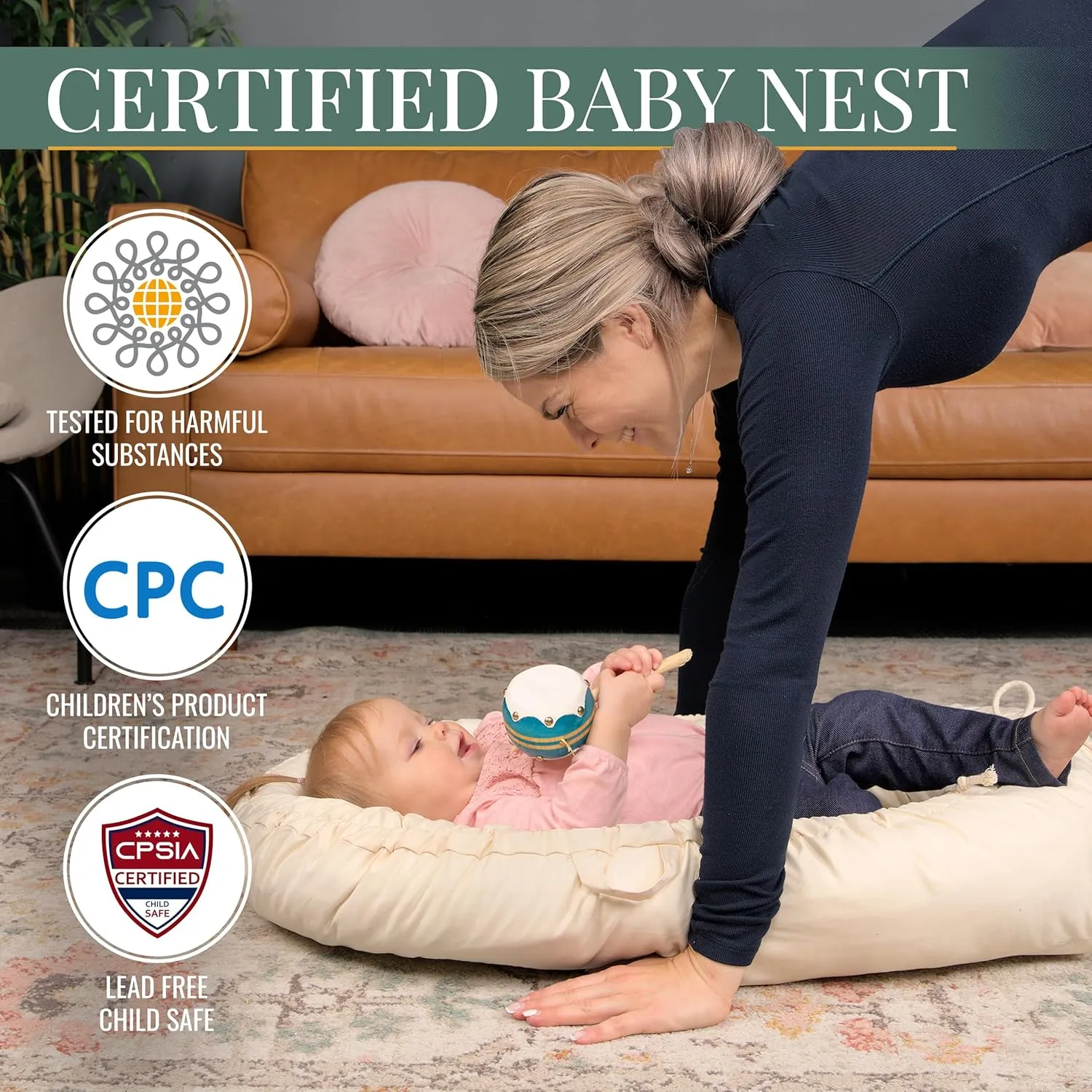 Blissful Beginnings Organic Baby Lounger with Travel Bag- Adjustable Lounger for 12-24 Months Babies - Breathable & Portable Infant Lounger Pillow, Newborn Essentials Baby Nest Lounger