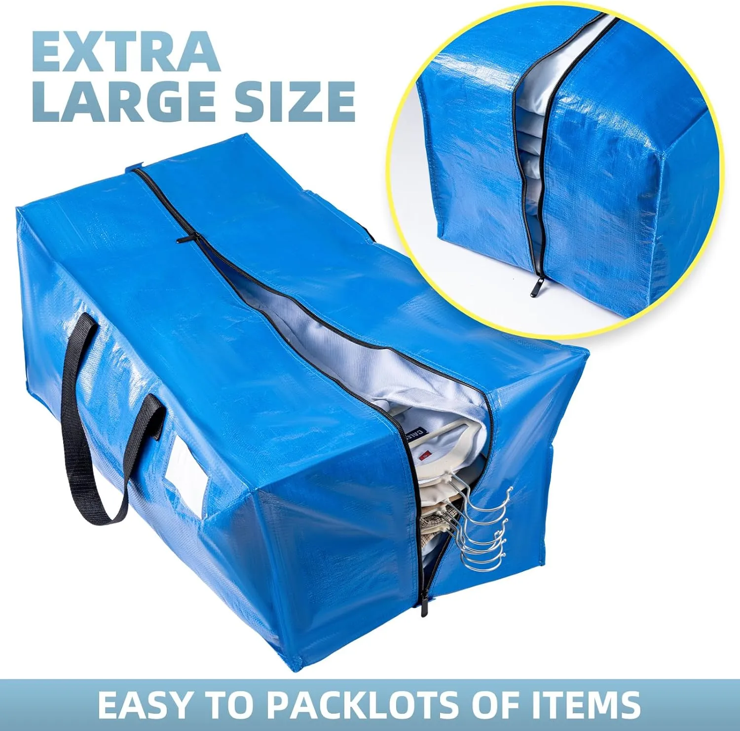 Blue 6 Packs Extra Large Moving Bags with Backpack Straps & Carrying Handles, Heavy-Duty Moving Boxes with Sturdy Zippers, Foldable Storage Totes for Dorm College Packing Supplies
