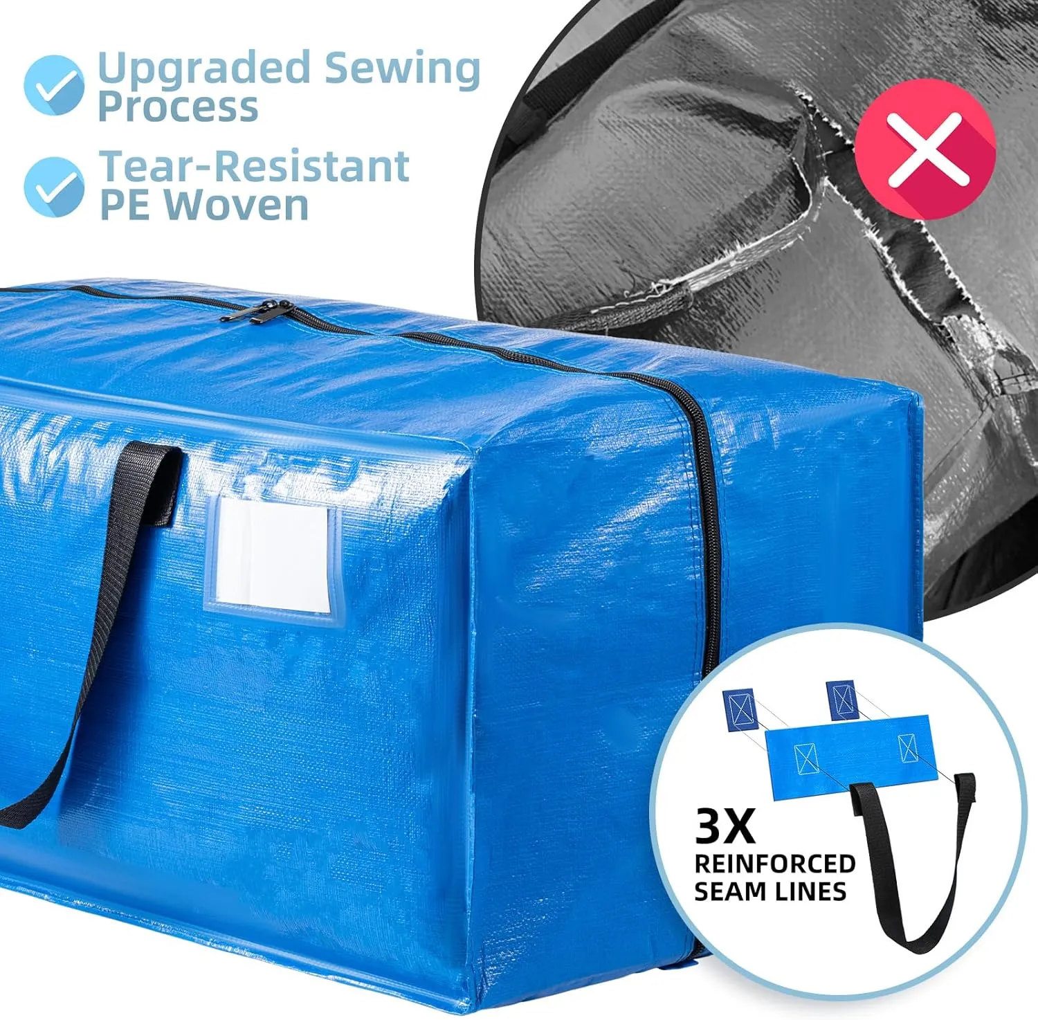 Blue 6 Packs Extra Large Moving Bags with Backpack Straps & Carrying Handles, Heavy-Duty Moving Boxes with Sturdy Zippers, Foldable Storage Totes for Dorm College Packing Supplies