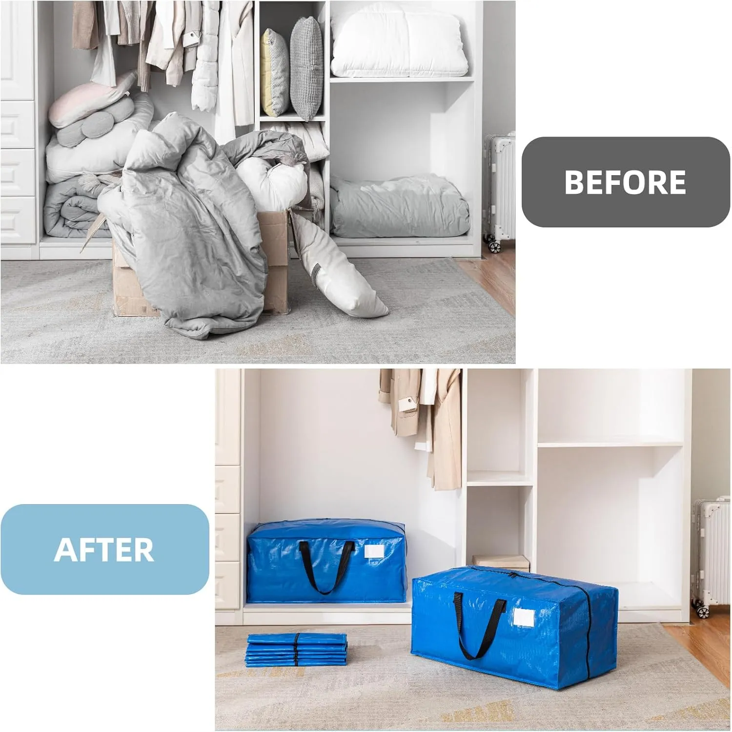 Blue 6 Packs Extra Large Moving Bags with Backpack Straps & Carrying Handles, Heavy-Duty Moving Boxes with Sturdy Zippers, Foldable Storage Totes for Dorm College Packing Supplies