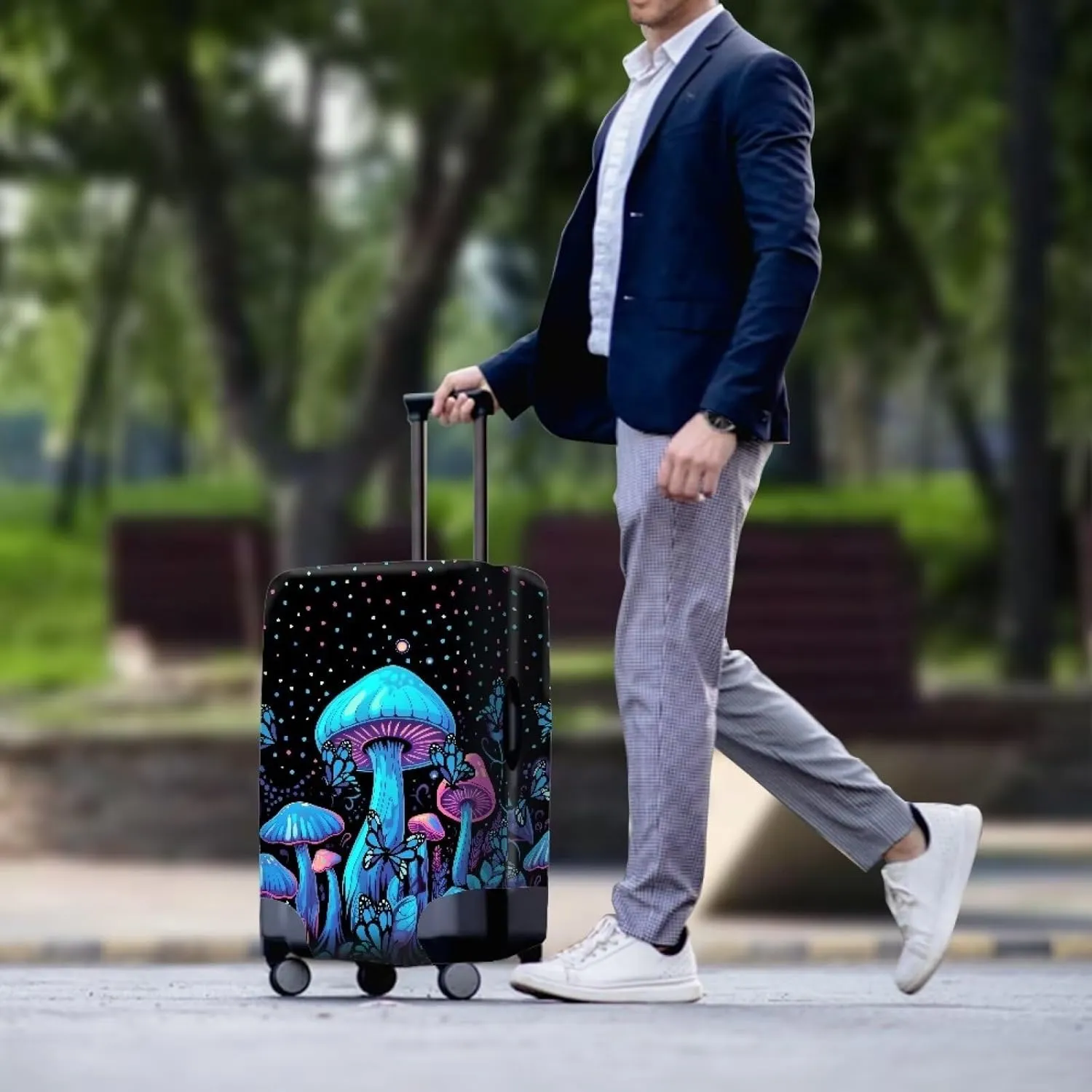Blue Mushrooms Luggage Case Cover Luggage Suitcase Cover Protector Luggage Washable Covers Cute Aesthetic for 18/24/28/32 Inch Luggage Women Girls Carryon Luggage Cover-L