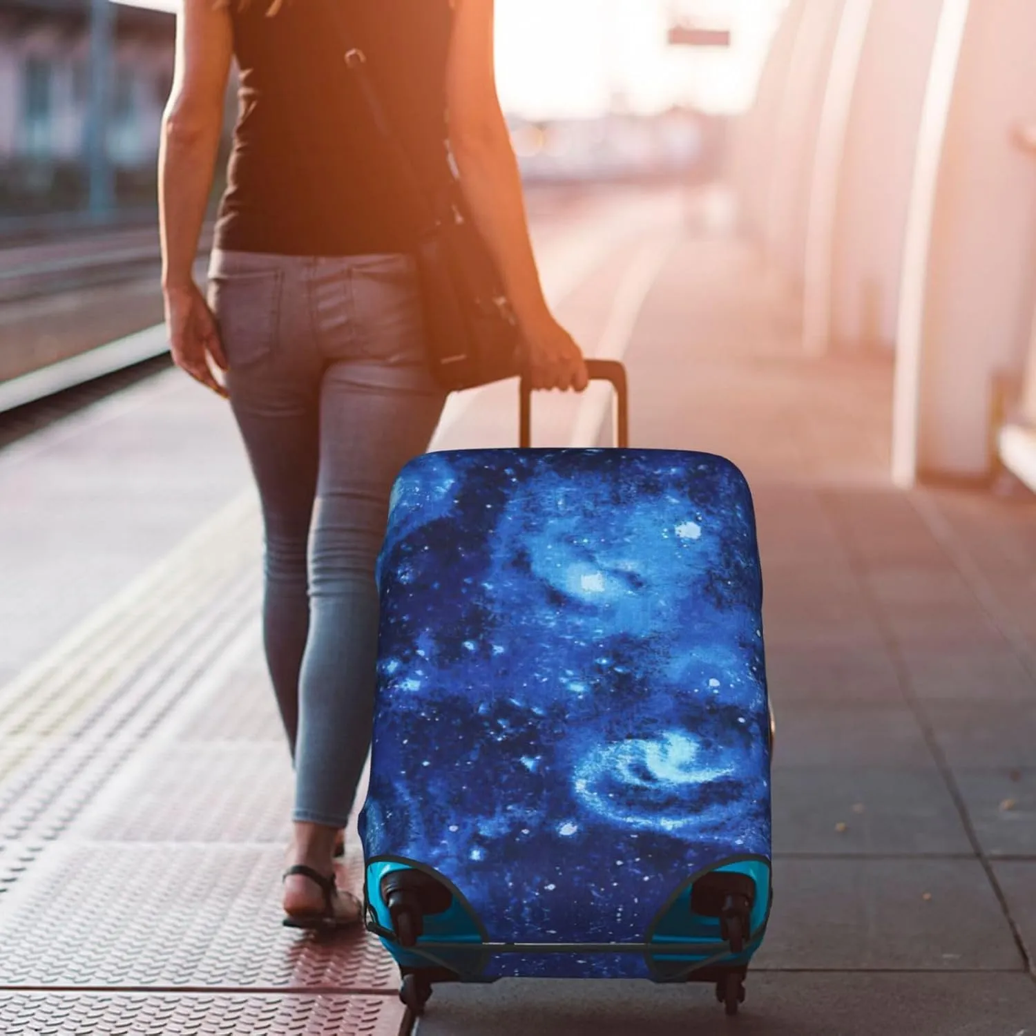 Blue Universe Space Galaxy Print Luggage Cover For Suitcases, Elastic Travel Bag For Luggage, Stylish Design