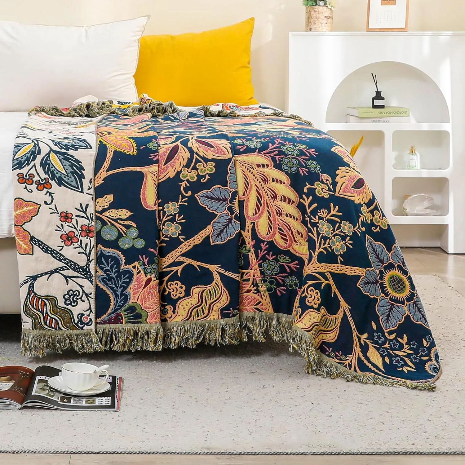 Boho Cotton Throw Blanket - Ultra-Soft Rustic Quilt for Bed, Home Decor & Travel - Large 60"x80" Muslin Blanket - All-Season Lightweight Bedspread & Throw for Women & Moms