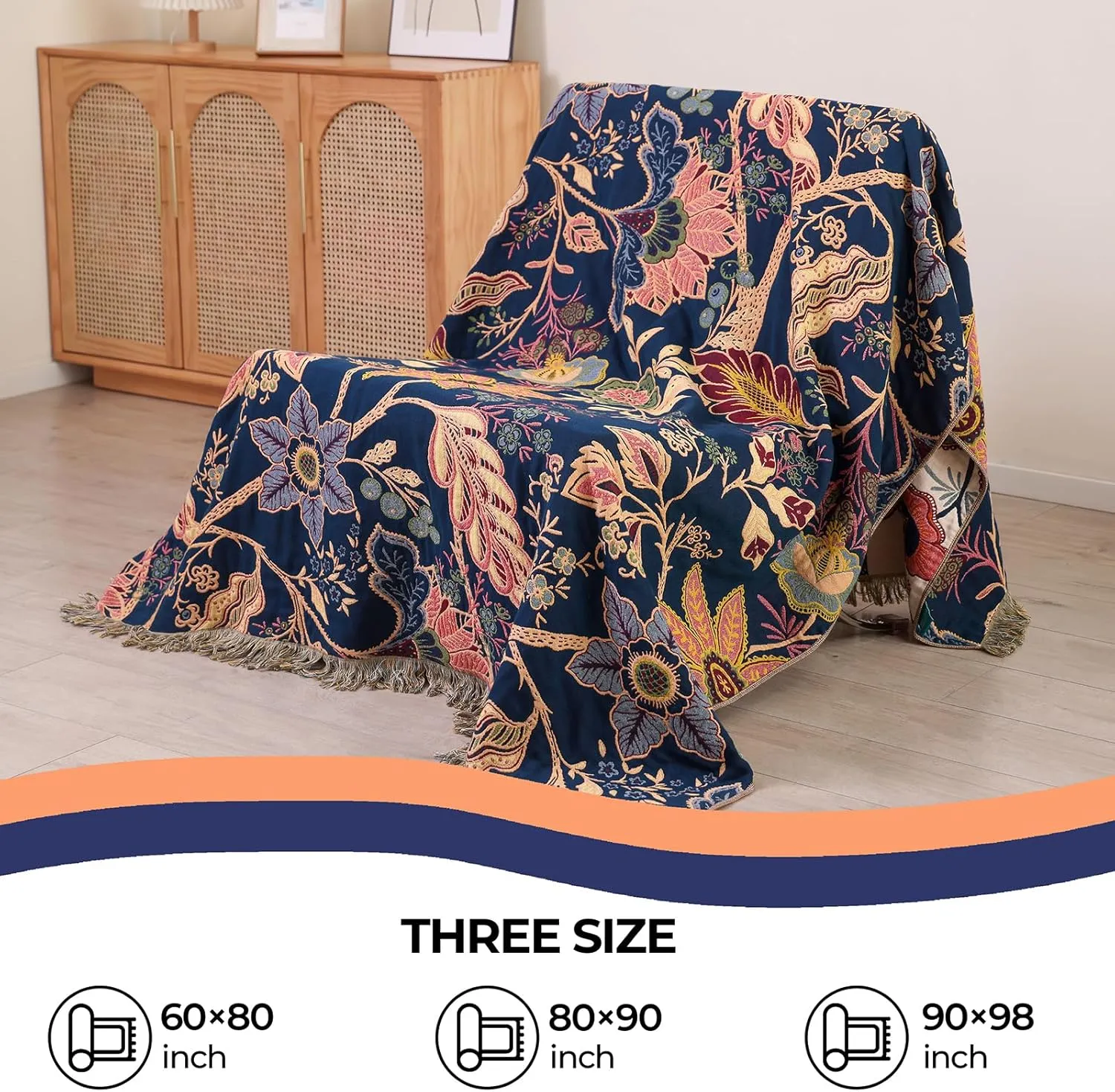 Boho Cotton Throw Blanket - Ultra-Soft Rustic Quilt for Bed, Home Decor & Travel - Large 60"x80" Muslin Blanket - All-Season Lightweight Bedspread & Throw for Women & Moms