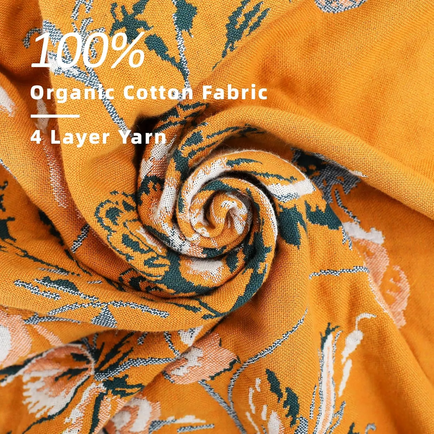 Boho Large Throw Blanket, 100% Organic Cotton Breathable Soft Bed Throw - Floral Bird Farmhouse Decor Blanket for Sofa Couch Chair Quilt and Gift. (Flower-Art, 60" x 80")