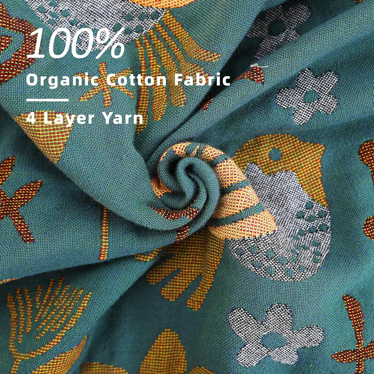 Boho Large Throw Blanket for Bed, 100% Muslin Cotton Soft Breathable Throw-Floral Bird Rustic Decor Blanket for Couch Sofa Quilt and Gift, 60" x 80"-Teal/Beige
