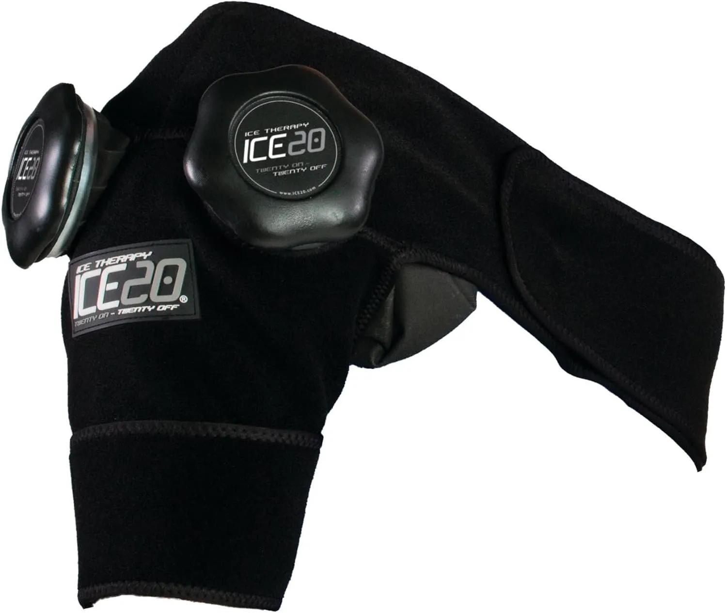 Bownet ICE20 Arm and Shoulder Ice Pack Wrap - Refillable and Removable ICE20 Bags - Shoulder Ice Therapy Wrap - Effective Therapy for Injuries and Pain Relief (Black, Single)