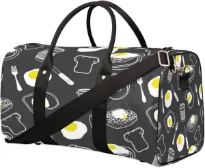 Breakfast Coffee Travel Duffel Bag, Foldable Sport Gym Tote Bag, Waterproof Weekender Overnight Bag with Shoulder Strap, Carry On Luggage Handbag for Men and Women