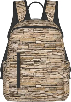 BREAUX Rustic Rocks Brick Wall print Lightweight Backpack for Travel Casual Shoulder Bag Laptop Backpack Fit for Leisure Day