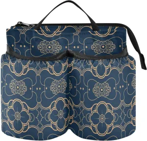 Briefcase Cup Holder Upgraded Traditional Chinese Floral Dark Blue Travel Accessories for Airplane Two Cup Holder for Travelling Women Men