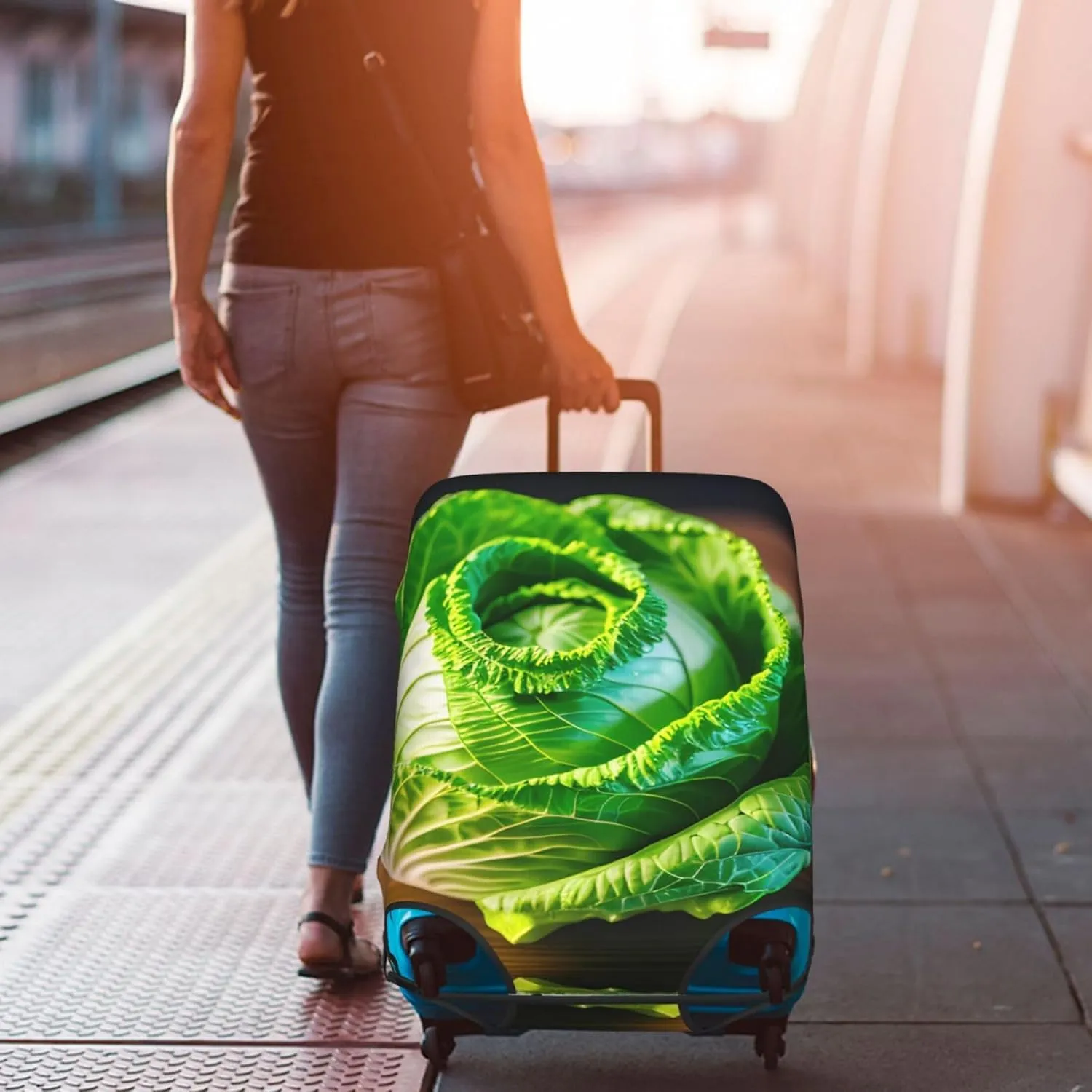 Bright Cabbage Print Protective Luggage Cover Elastic Washable Suitcase Protector Travel Gear Protector