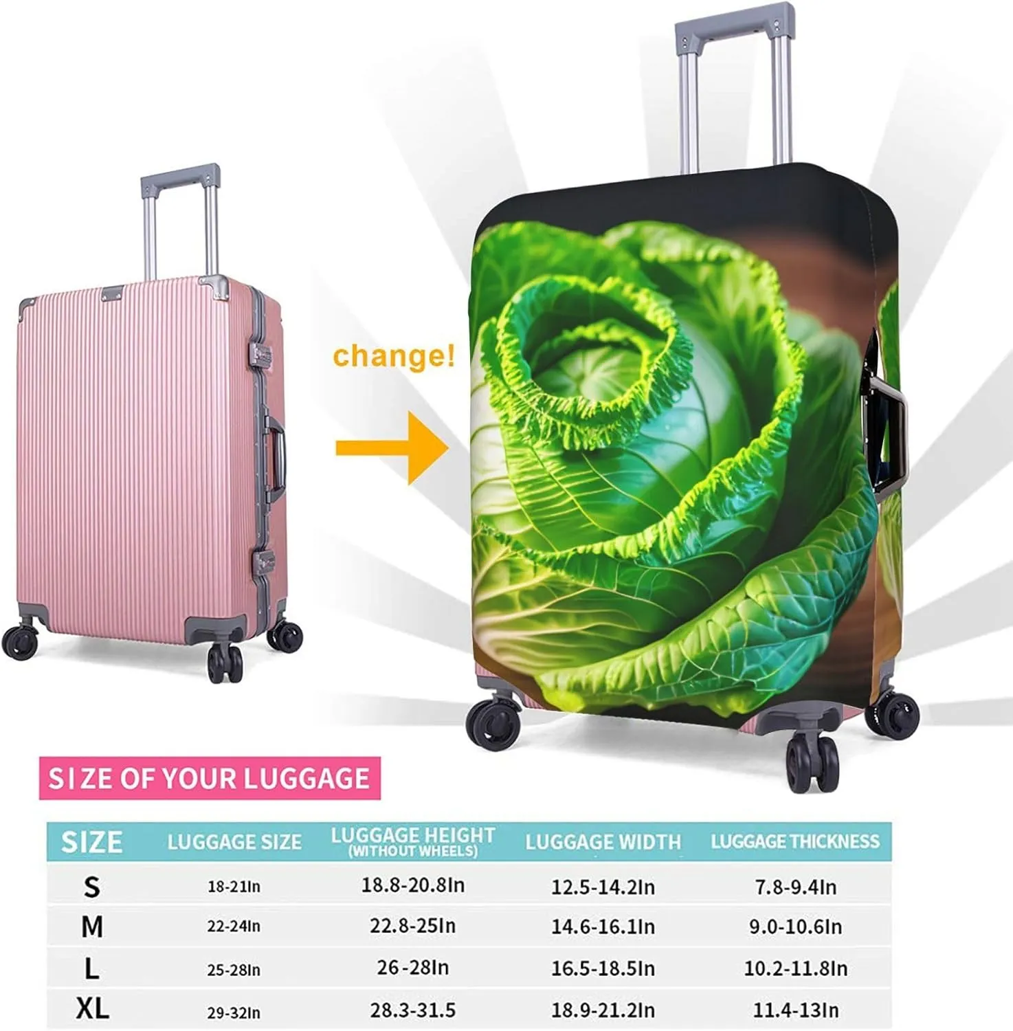 Bright Cabbage Print Protective Luggage Cover Elastic Washable Suitcase Protector Travel Gear Protector