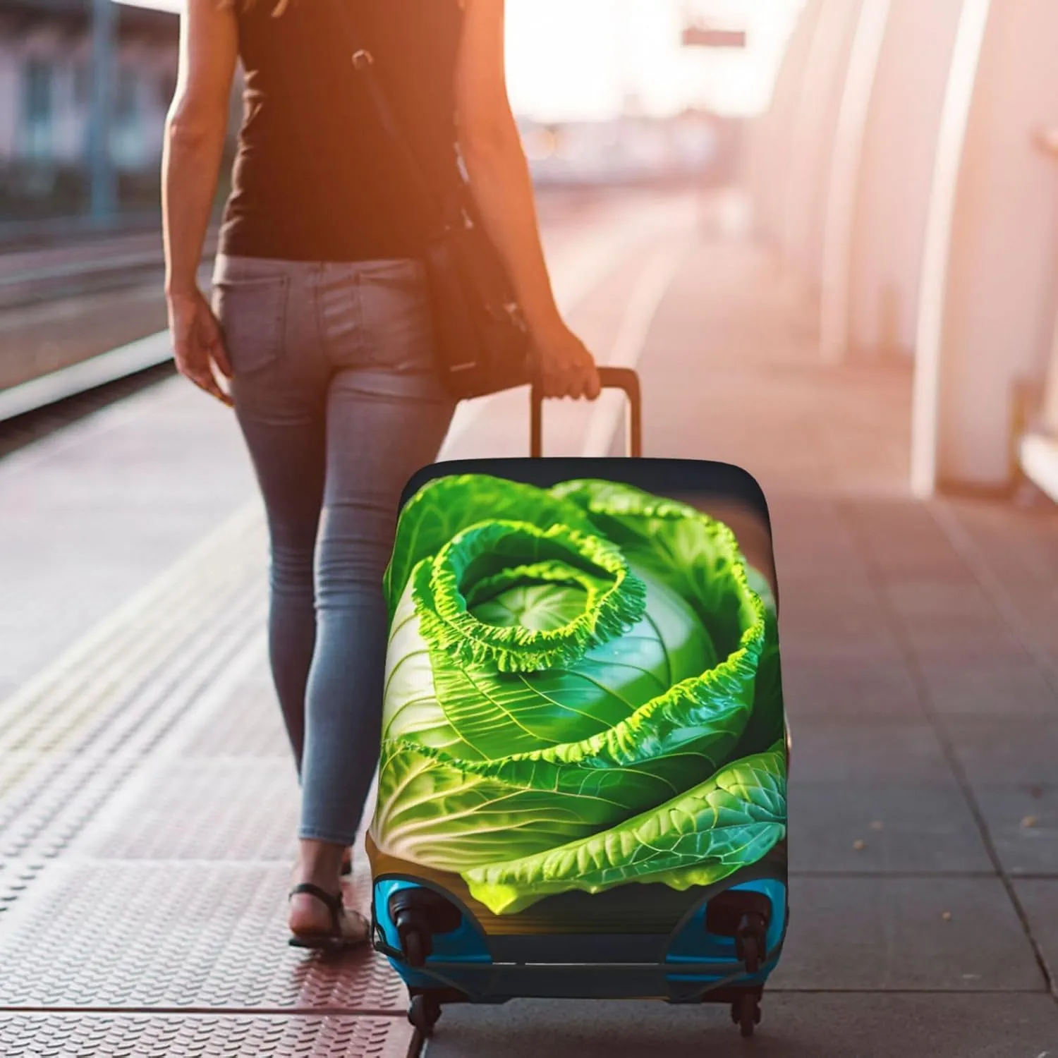 Bright Cabbage Print Universal Suitcase Cover Elastic Washable Travel Luggage Protector Adult Luggage