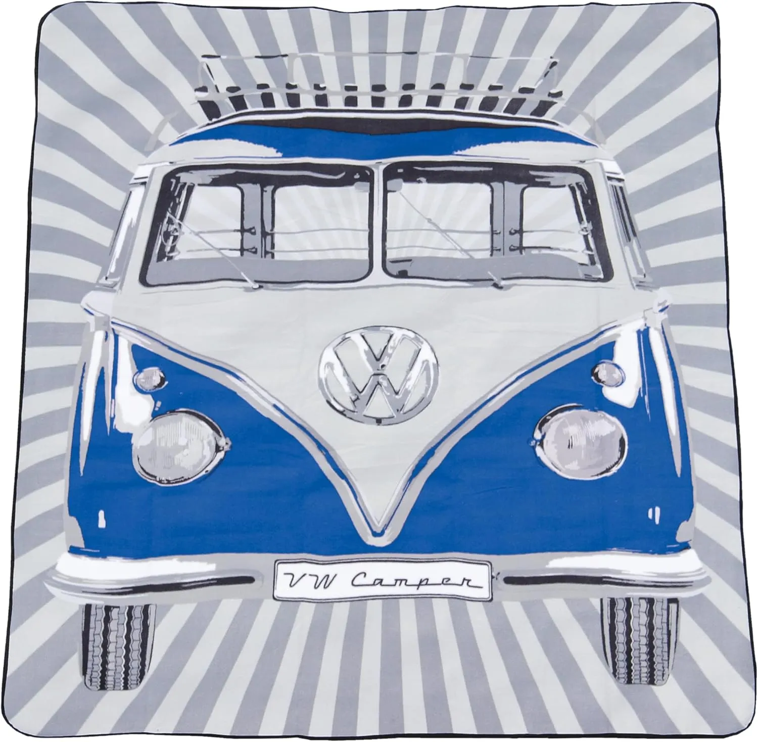 BRISA VW Collection - Volkswagen Picnic Cuddle Throw Blanket T1 Bus Campervan (Samba Stripes/Blue/200x150cm/59x78.7 in.)