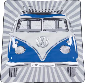 BRISA VW Collection - Volkswagen Picnic Cuddle Throw Blanket T1 Bus Campervan (Samba Stripes/Blue/200x150cm/59x78.7 in.)
