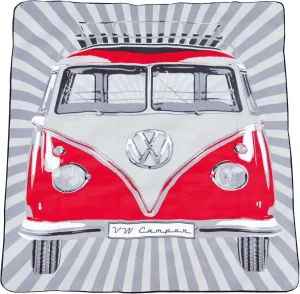 BRISA VW Collection - Volkswagen Picnic Cuddle Throw Blanket T1 Bus Campervan (Samba Stripes/Red/200x150cm/59x78.7 in.)