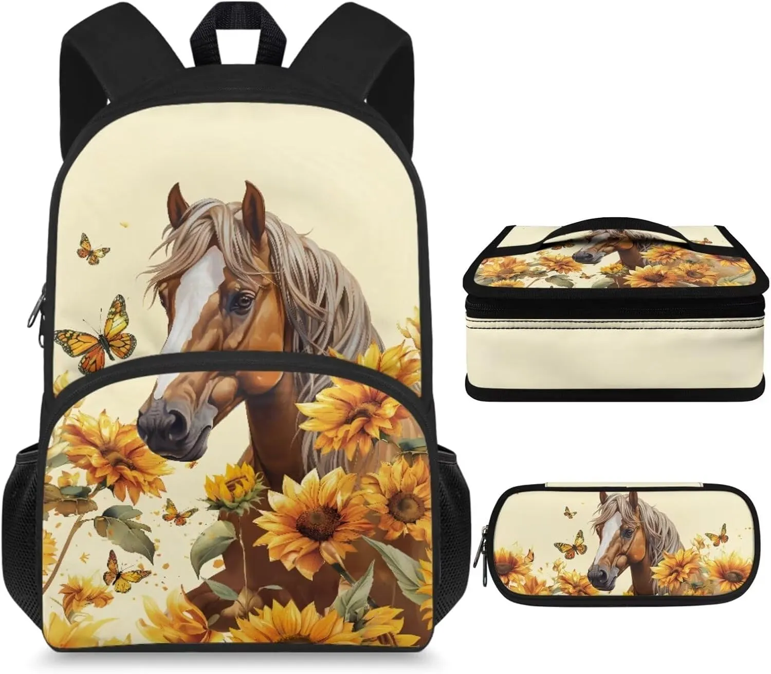 Brown Horse Boys Backpack 6-8 With Lunch Bag School Pencil Case Hiking Backpack Middle-School Elementary Bookbags As a Birthday Children’s Day Christmas Gift