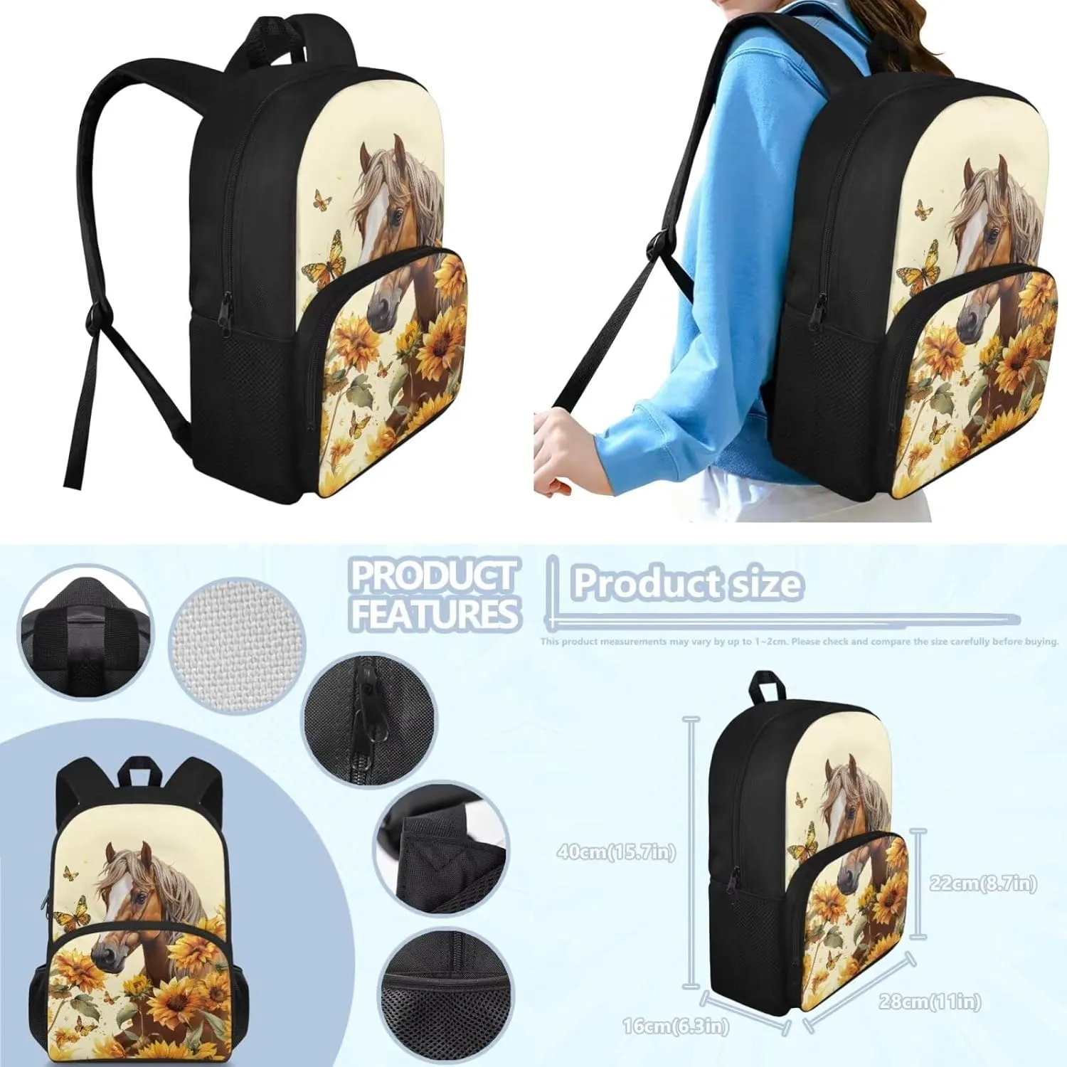 Brown Horse Boys Backpack 6-8 With Lunch Bag School Pencil Case Hiking Backpack Middle-School Elementary Bookbags As a Birthday Children’s Day Christmas Gift