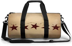 Brown Vintage Rusty Stars Primitive Country Rustic Primitives Large Capacity Cylindrical Fitness Bag, Hand-held Fitness Bag