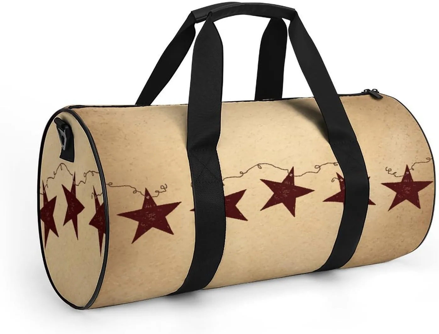 Brown Vintage Rusty Stars Primitive Country Rustic Primitives Large Capacity Cylindrical Fitness Bag, Hand-held Fitness Bag